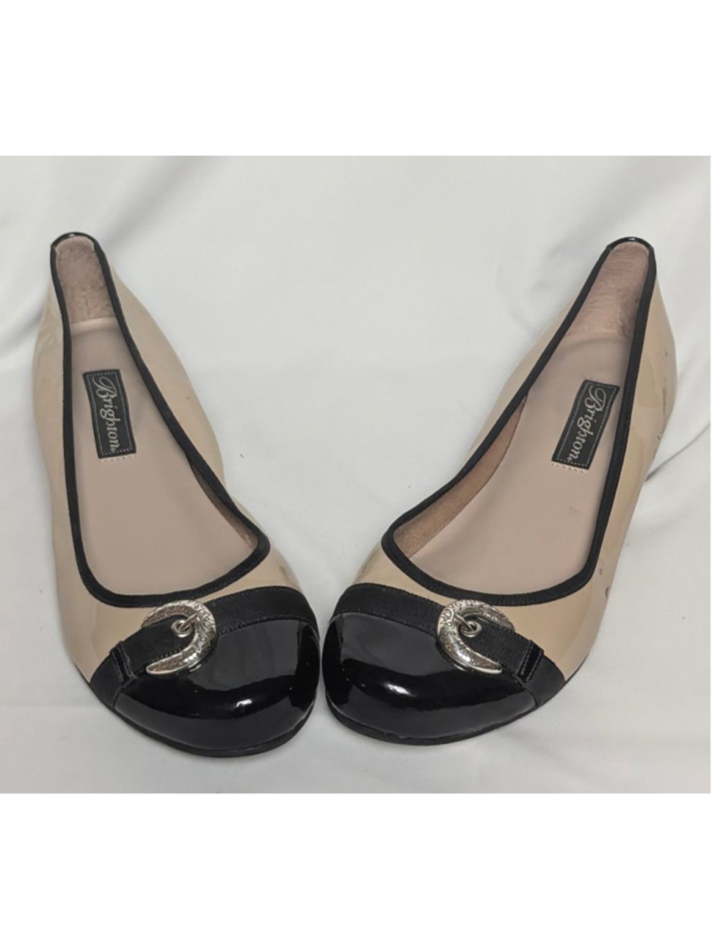Brighton Tan Black Patent Leather Cap Toe Ballet Flats Shoes 8.5